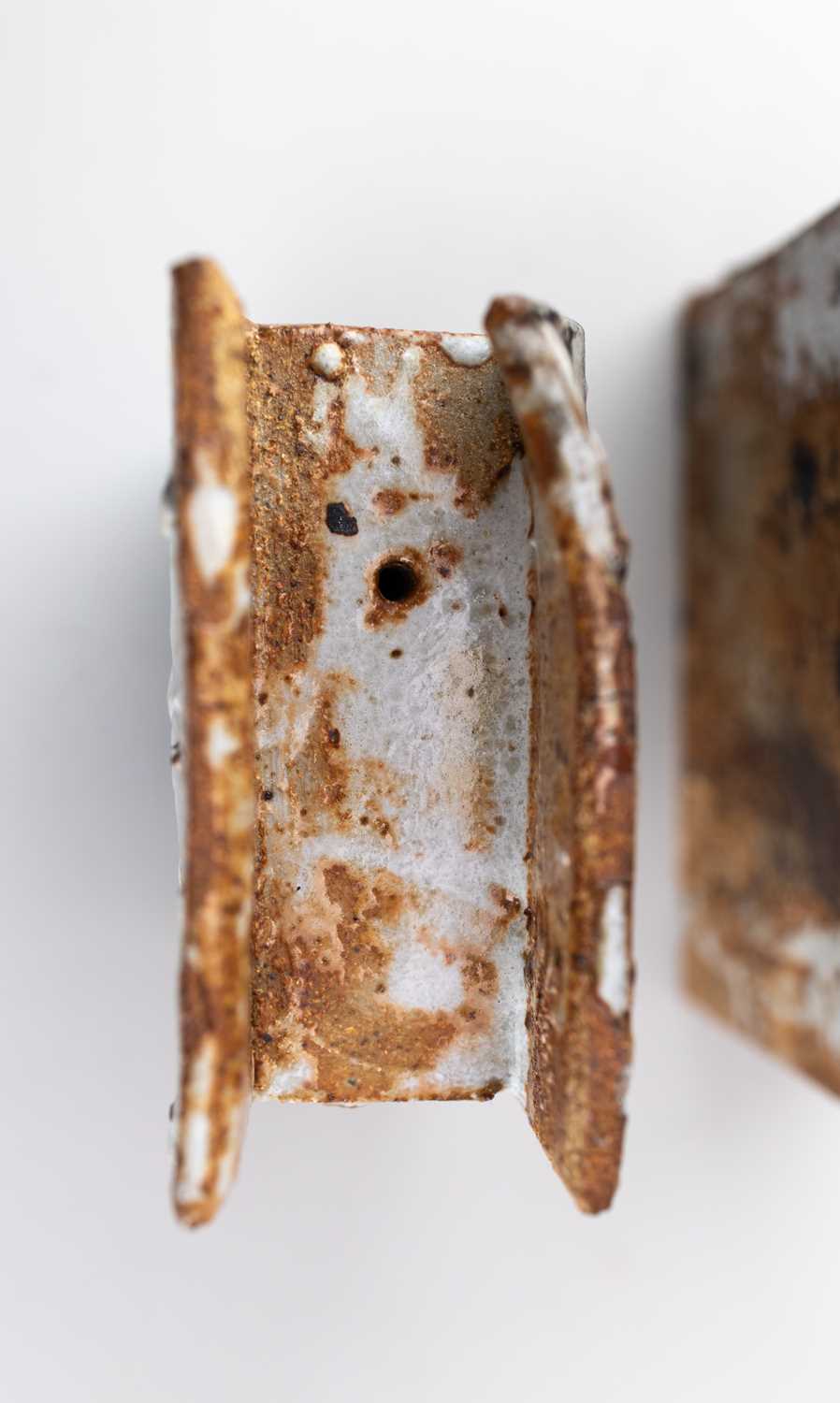 † ROBIN WELCH (1936-2019); a rectangular stoneware slab form with winged top covered in polychrome - Image 6 of 7