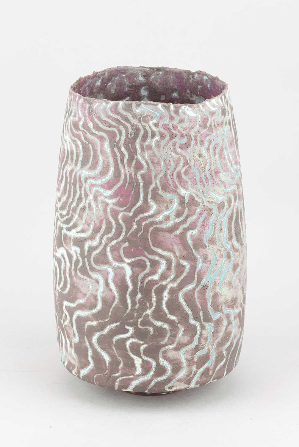 † PETER BEARD (born 1951); a cylindrical stoneware vessel covered in multiple layers of lilac and - Image 2 of 7