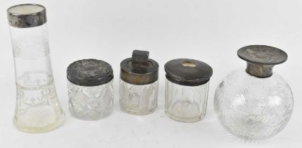 A Victorian hallmarked silver topped and cut glass dressing table jar, with lift out lid, London