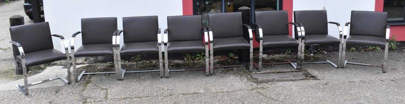 A set of eight chrome framed office chairs.