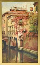 † UMBERTO ZINI (1878-1964); a 19th century oil on board, Venetian canal scene, signed lower right,