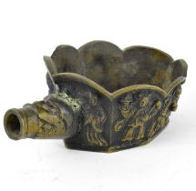 A 19th century Chinese bronze silk iron, 14 x 8.5cm.