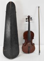 A full size Maidstone violin, the two piece back length 35.8cm, cased with a bow.