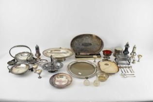 A large quantity of silver plated items including large twin handled tray, coffee pot, candelabra,