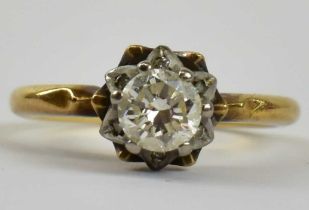 An 18ct yellow gold diamond solitaire ring, the central stone approx 0.50ct, size K, approx 3.5g.