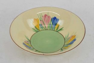 CLARICE CLIFF FOR NEWPORT POTTERY; a hand painted 'Crocus' pattern lotus decorated bowl, diameter