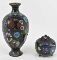 A late 19th century Chinese cloisonné enamel vase, height 23cm (af) and a matching late 19th century