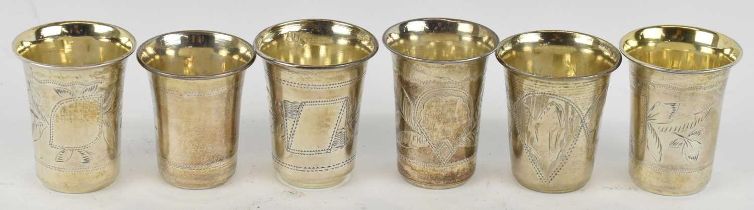 A graduated set of six Russian 84 grade silver beakers/measures, combined approx 3.25ozt/101.5g.