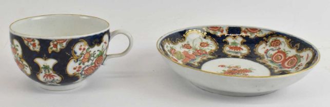 WORCESTER; a Dr Wall period teacup and saucer decorated in Imari colours. Condition Report:
