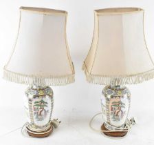 A pair of modern decorative Chinese porcelain table lamps, height to top of fitment 47cm.