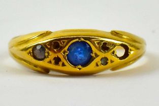 An 18ct yellow gold diamond and sapphire set ring (lacking one stone), size M/N, approx 2.5g.