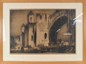 SIR FRANK WILLIAM BRANGWYN (1867-1956); etching, 'The Valentre Bridge at Cahors', signed in