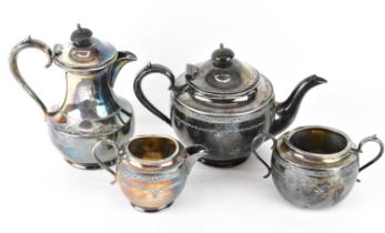 A four piece silver plated tea and coffee service, comprising teapot, coffee pot, sugar bowl and