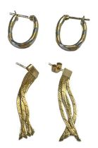 A pair of 9ct yellow gold earrings, another pair of 9ct yellow gold tassel earrings and a further