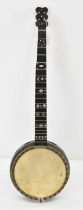 A late 19th century Daniel's Patent six string banjo for restoration, length 86cm.