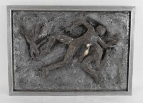 † RON WOOD (1922-2009); a large abstract bronzed plaster wall hanging (af), 64 x 46cm.