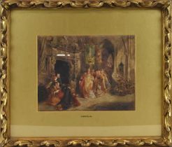 CLARA MONTALBA (1840-1929); a late 19th century watercolour depicting figures in a Church, signed