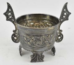 An 880 grade hallmarked silver twin handled dish, diameter 10cm, width 15cm, height 13cm, approx 8.