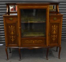 An early 20th century mahogany and inlaid display cabinet, width 127cm