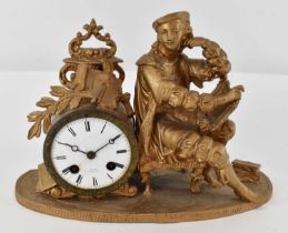 A late 19th century French gilt metal figural mantel clock, height 19.5cm.