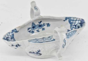 WORCESTER; an 18th century blue and white twin handled sauceboat, length 19cm. Condition Report:
