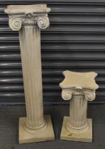 A 20th century plaster Corinthian type column display stand, height 93cm, and a matching smaller