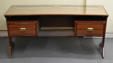 A large contemporary teak office desk, width 162cm.