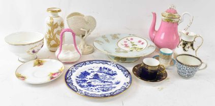ROYAL WORCESTER; a group of assorted 19th century and later ceramics, including a pink ground