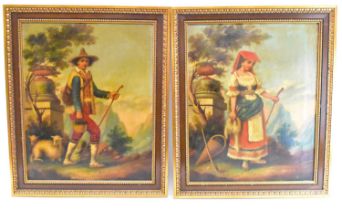 A pair of late 19th century oils on canvas, studies of male and female peasants, 62 x 50cm, framed.
