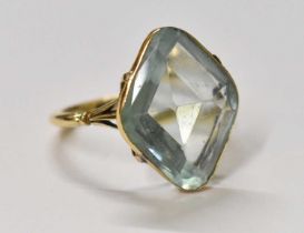 An 18ct yellow gold ring, set with large central turquoise coloured stone, size T/U, weight 5.85g.