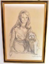 † ALEJO VIDAL-QUADRAS (1919-1994); pastel drawing, lady with a dog, signed lower right, 117.5 x