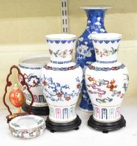 A group of modern Chinese decorative ceramics including an early 20th century Chinese blue and white