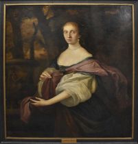 ATTRIBUTED TO JOHN MICHAEL WRIGHT (1617-1694); large oil on re-lined canvas, portrait of Elizabeth