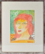 † JOHN BELLANY (1942-2013); watercolour, portrait of a lady, signed lower right, 37 x 26.5cm, framed