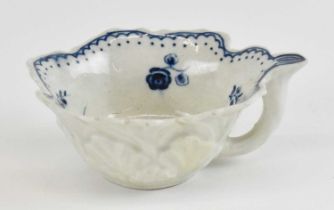 WORCESTER; a first period Worcester blue and white pickle leaf butter boat, length 9cm.