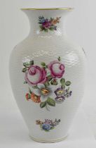 HEREND; a large floral decorated white ground vase, height 33cm.