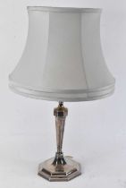 A silver plated table lamp, presented to Lieut Colonel J. S. Hutchison. M.M., on his retirement,