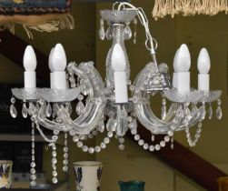 A modern eight branch cut glass chandelier, height approx 35cm.