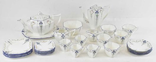 SHELLEY; an Art Deco part six setting tea service decorated in the 'Blue Iris' pattern and Queen