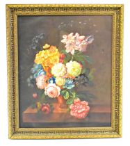 CHEUNG; a modern oil on canvas board, still life of flowers, signed lower right, 59 x 49cm, gilt
