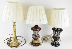 A 20th century Chinese Famille Rose porcelain table lamp, height to top of fitment 45cm, a 19th