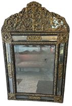 A 19th century gilt metal mounted wall mirror, with applied scrolling decoration, overall 175 x