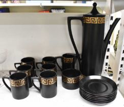 PORTMEIRION; a 1960s 'Greek Key' pattern six setting coffee service, comprising six cups and