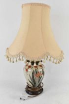 A modern decorative floral decorated hand painted porcelain table lamp, converted from a ginger