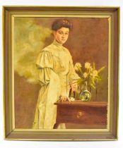 LAMPKIN; an early 20th century oil on canvas, portrait of a lady, signed lower right and dated '