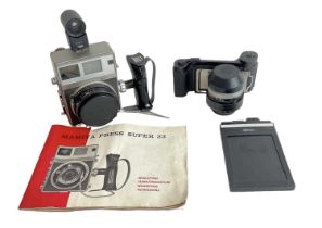 A Mamiya Press Super 23 camera, serial number A44938, with 50mm finder and additional manual, lens
