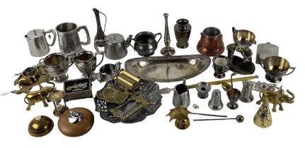 A quantity of plated items including cream jugs, sugar bowls, dishes, teapots, etc, together with