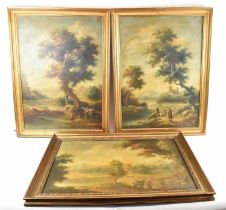 UNATTRIBUTED; a pair of early 20th century Continental oils on canvas, rural scenes with figures,