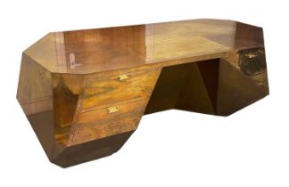 SCALA LUXURY; a 20th century designer 'Popova' brass clad desk, width approx 190cm (af). Condition