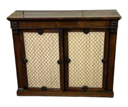 An early 19th century rosewood chiffonier with two grille doors, width 113cm.